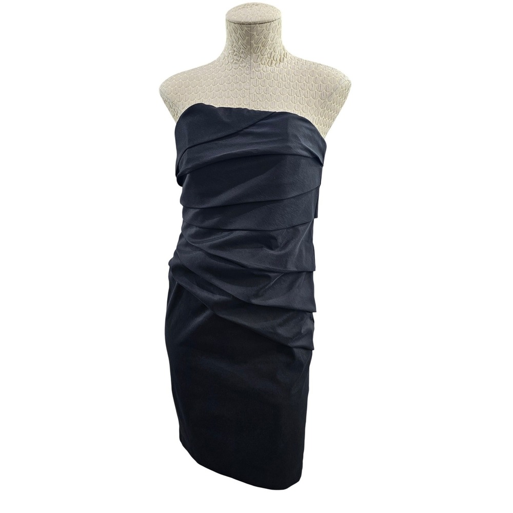 White House Black Market Dress Womens‎ 4 Black Solid Strapless Ruched Sheath EUC